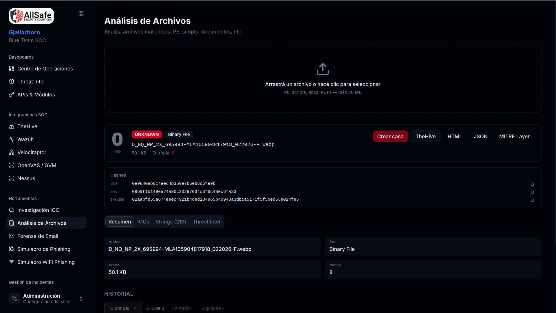 Gjallarhorn Análisis de Archivos — estático sin ejecución